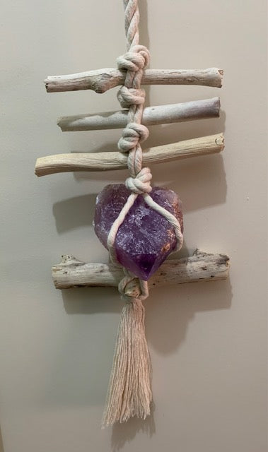 Rock on a Rope - Beach Wood with Amethyst